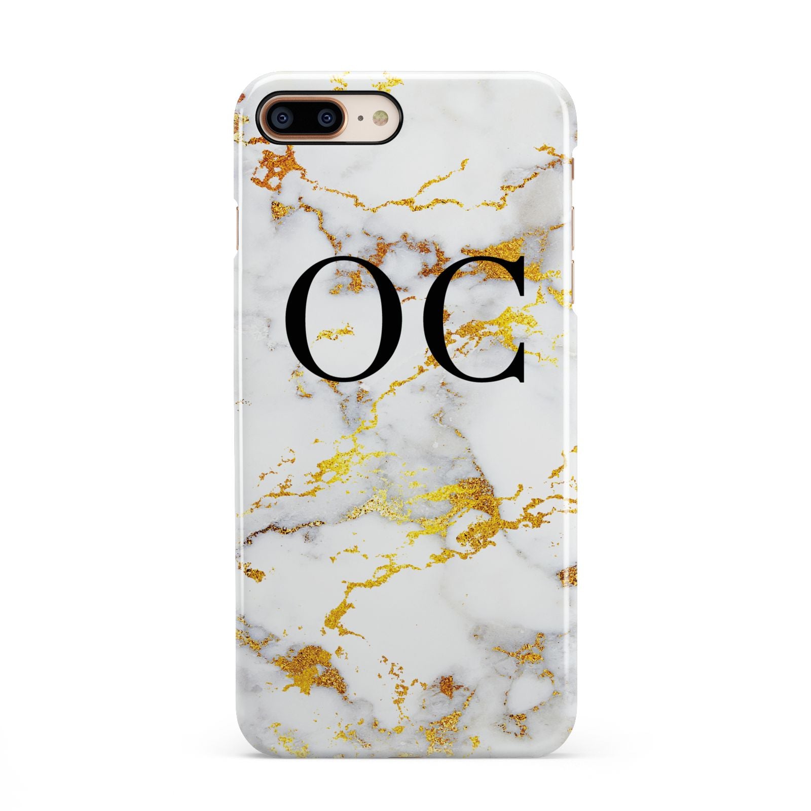 Personalised Gold Marble Initials Monogram iPhone 8 Plus 3D Snap Case on Gold Phone