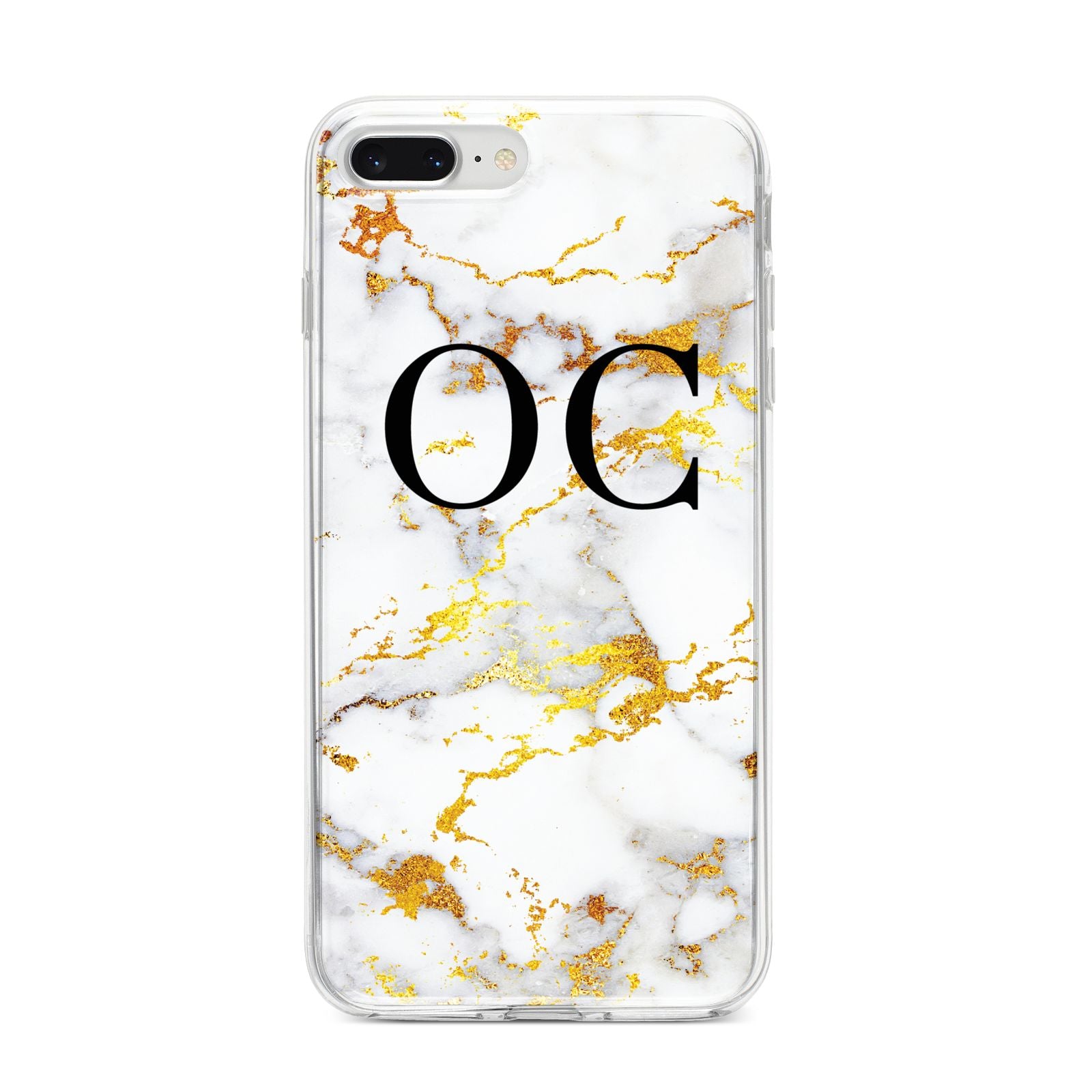 Personalised Gold Marble Initials Monogram iPhone 8 Plus Bumper Case on Silver iPhone