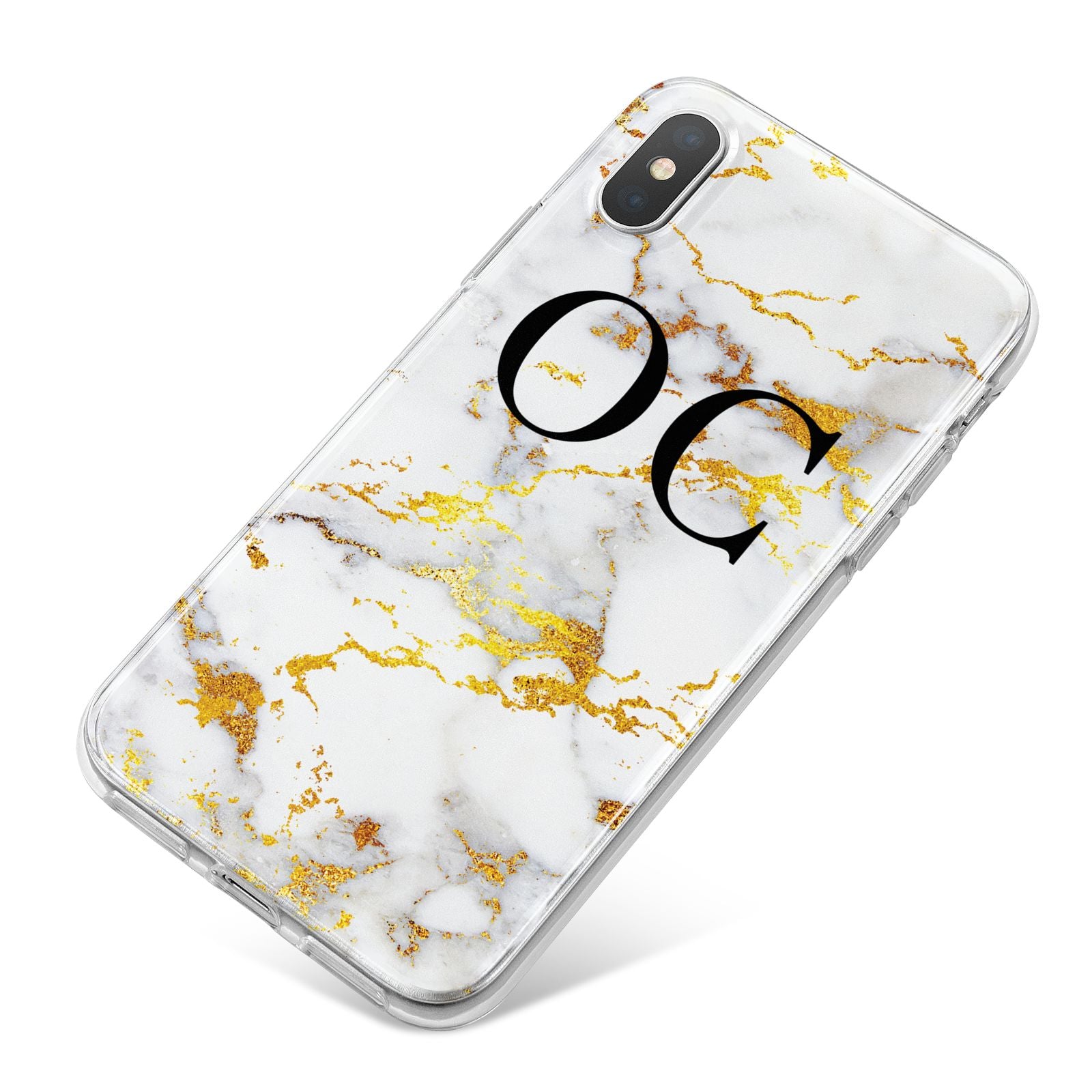Personalised Gold Marble Initials Monogram iPhone X Bumper Case on Silver iPhone
