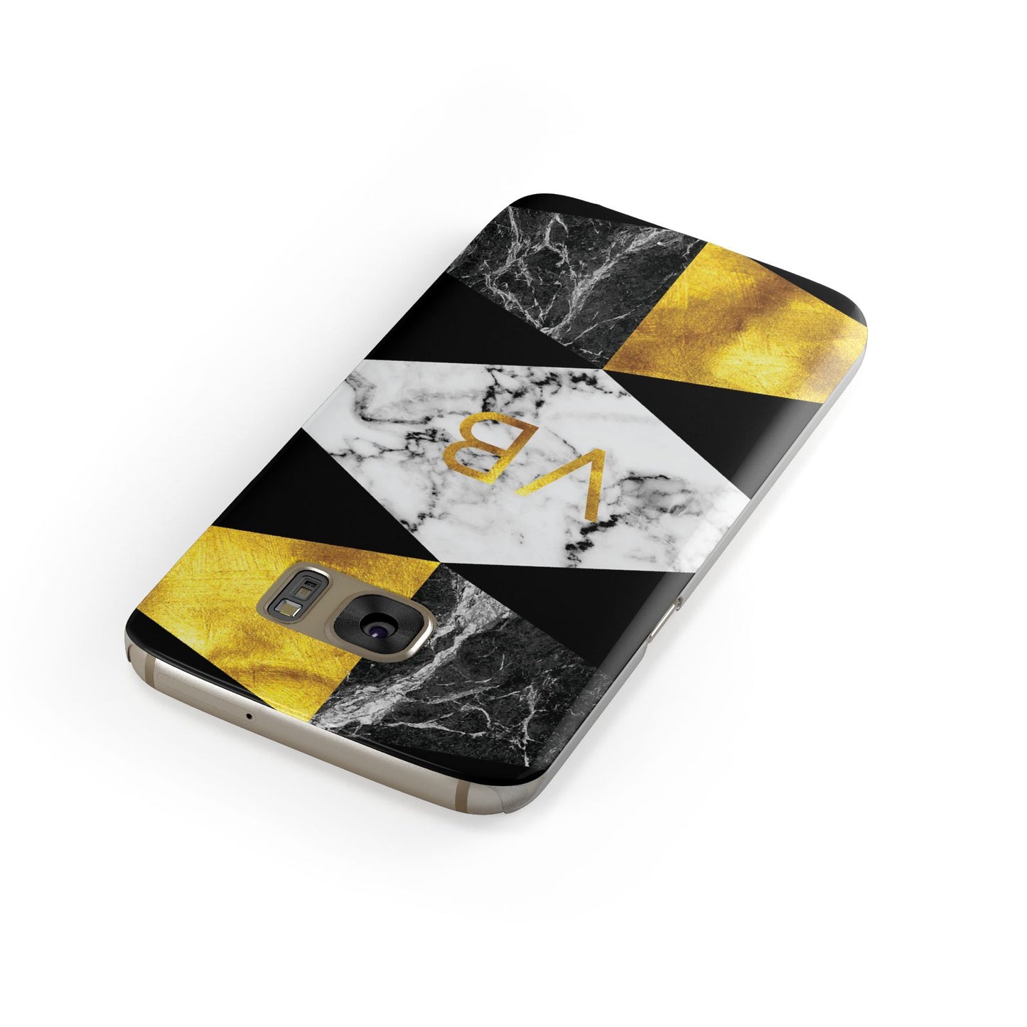 Personalised Gold Marble Initials Samsung Galaxy Case Front Close Up