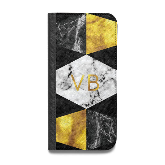 Personalised Gold Marble Initials Vegan Leather Flip iPhone Case