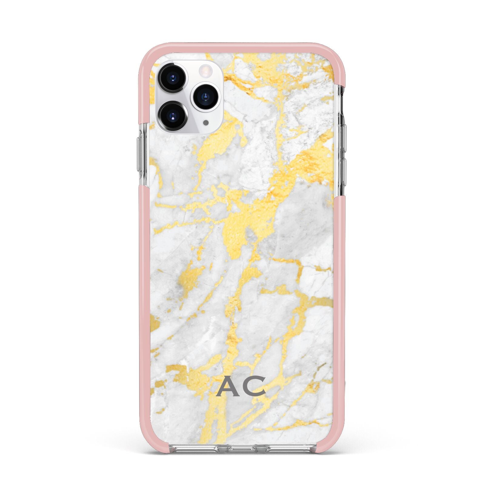 Personalised Gold Marble Initials iPhone 11 Pro Max Impact Pink Edge Case