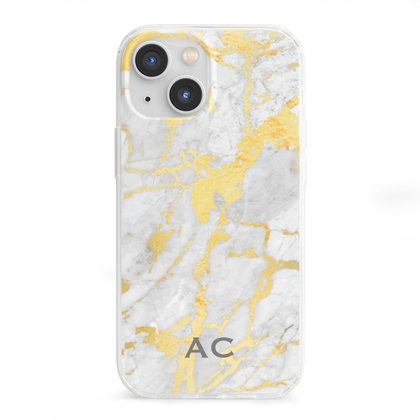 Personalised Gold Marble Initials iPhone 13 Mini Clear Bumper Case