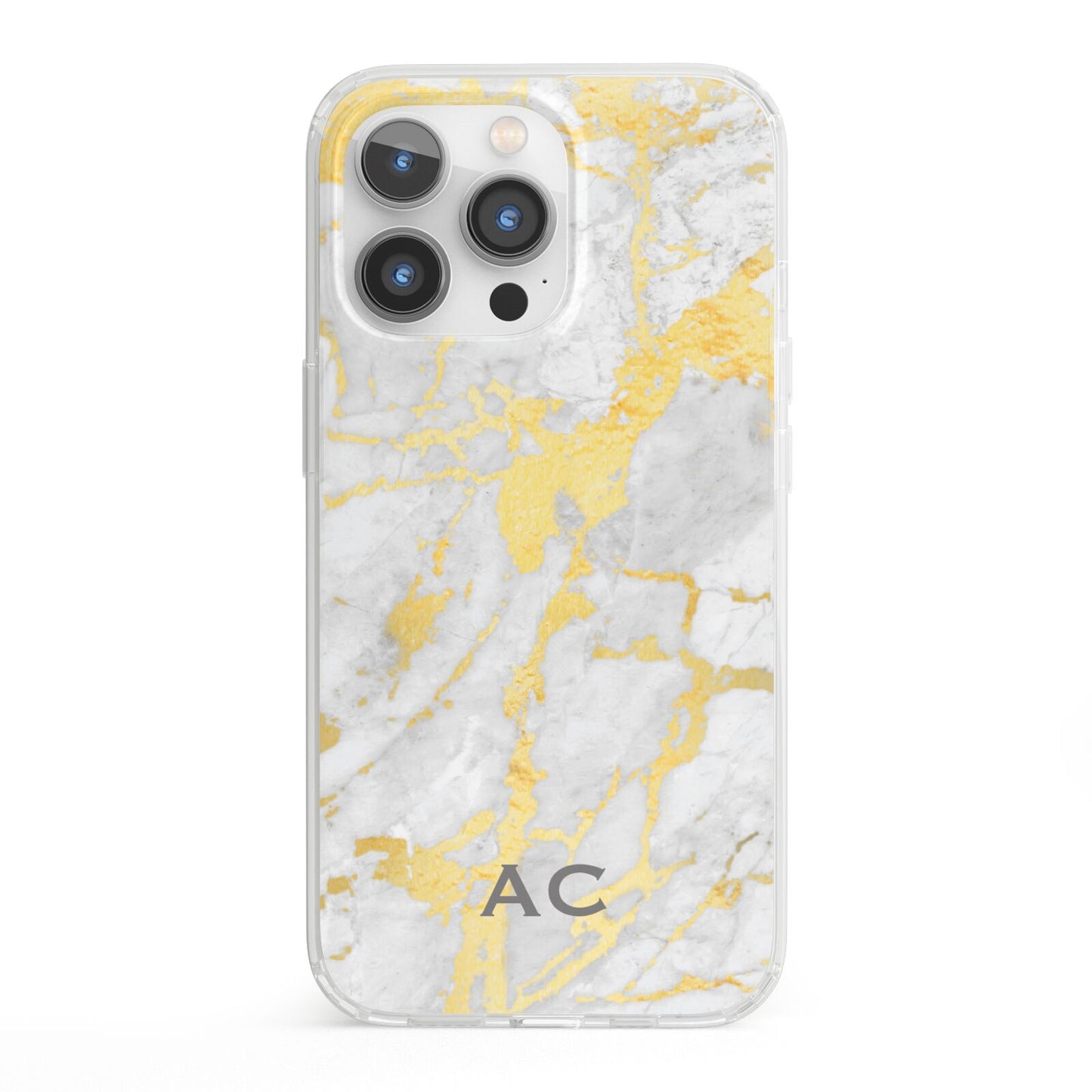 Personalised Gold Marble Initials iPhone 13 Pro Clear Bumper Case