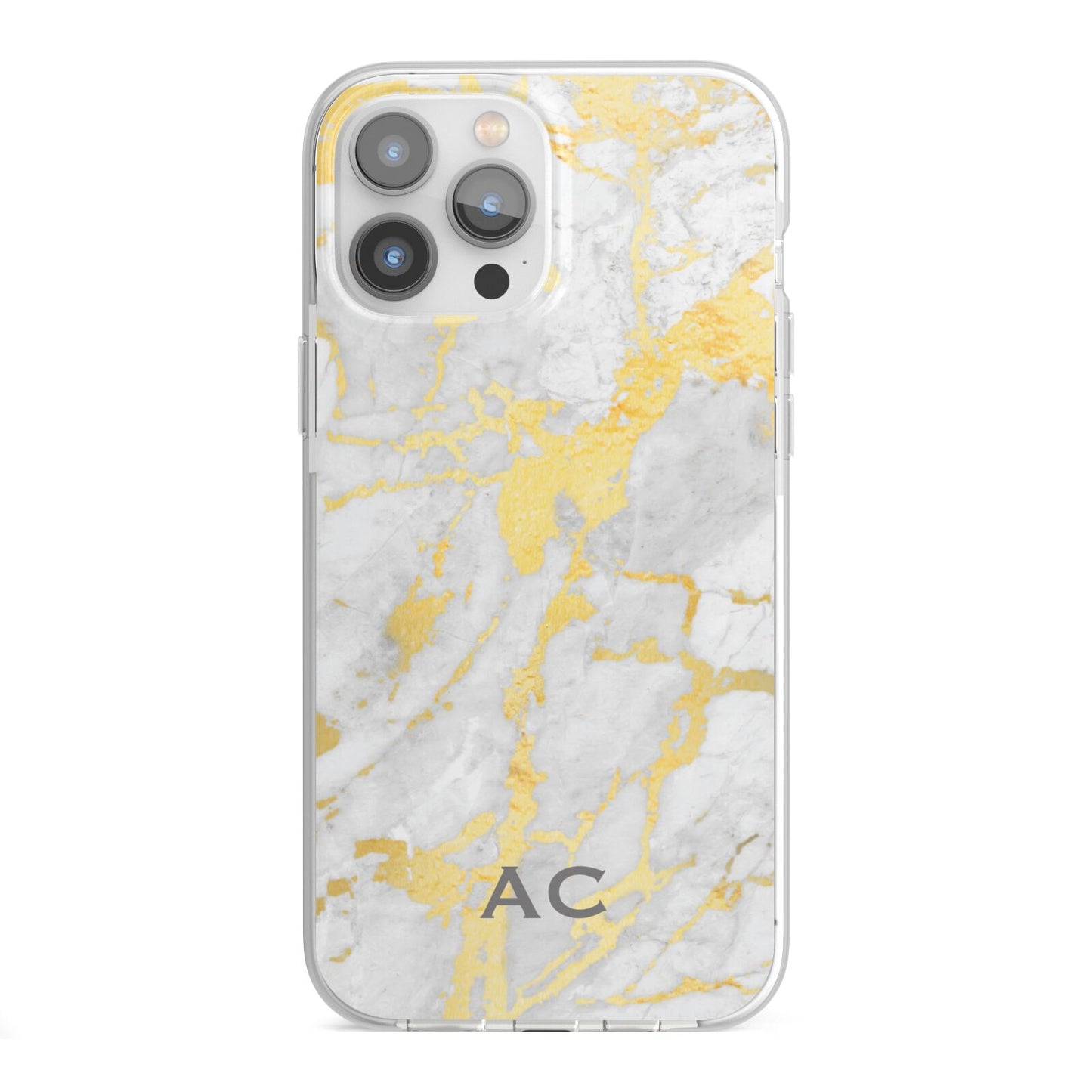 Personalised Gold Marble Initials iPhone 13 Pro Max TPU Impact Case with White Edges