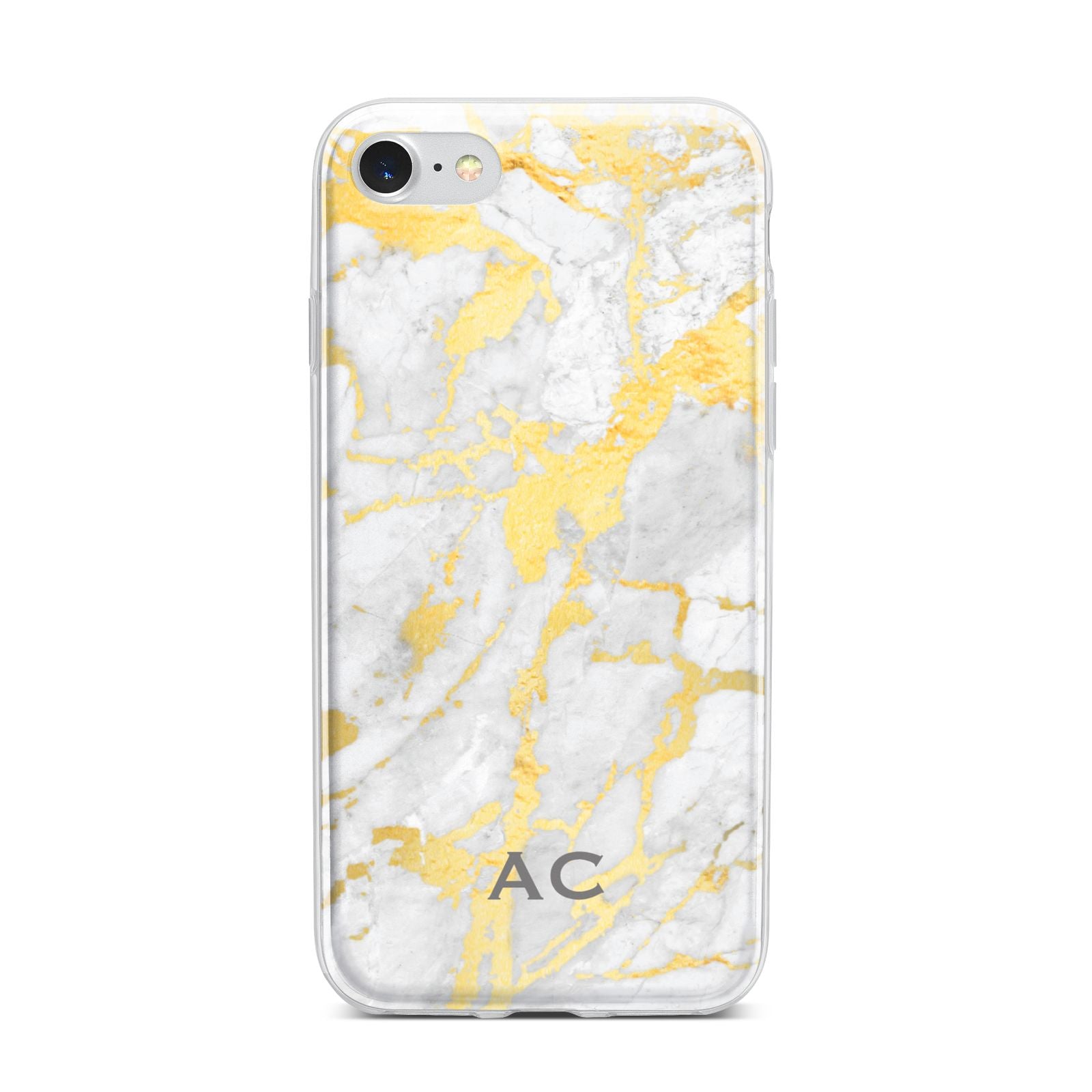 Personalised Gold Marble Initials iPhone 7 Bumper Case on Silver iPhone
