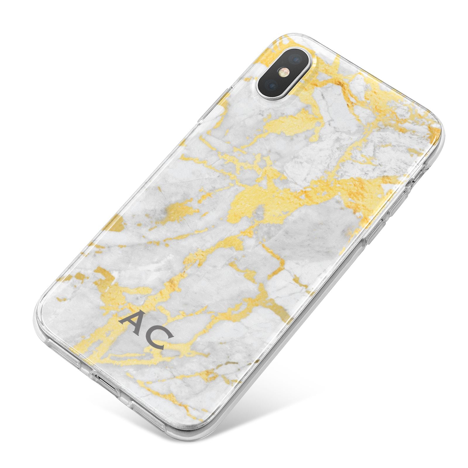 Personalised Gold Marble Initials iPhone X Bumper Case on Silver iPhone