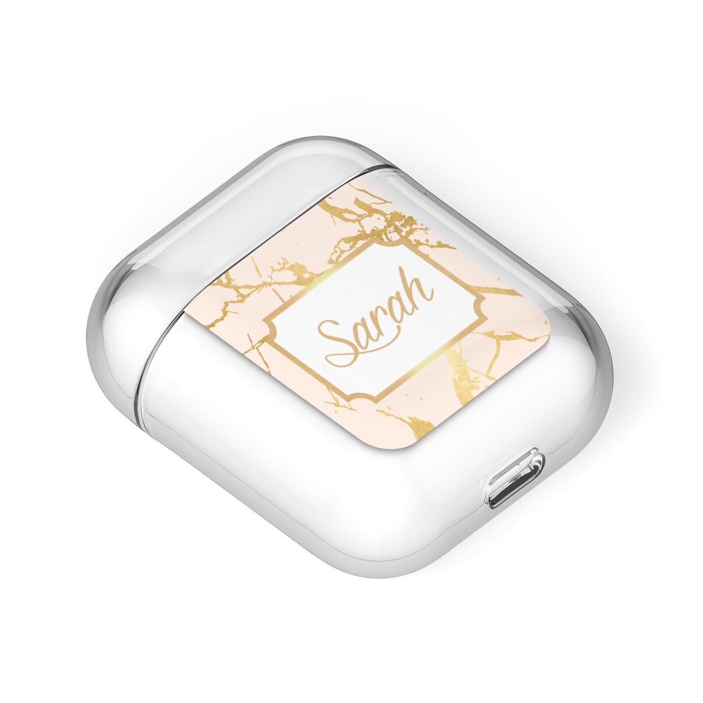 Personalised Gold Marble Pink Name AirPods Case Laid Flat