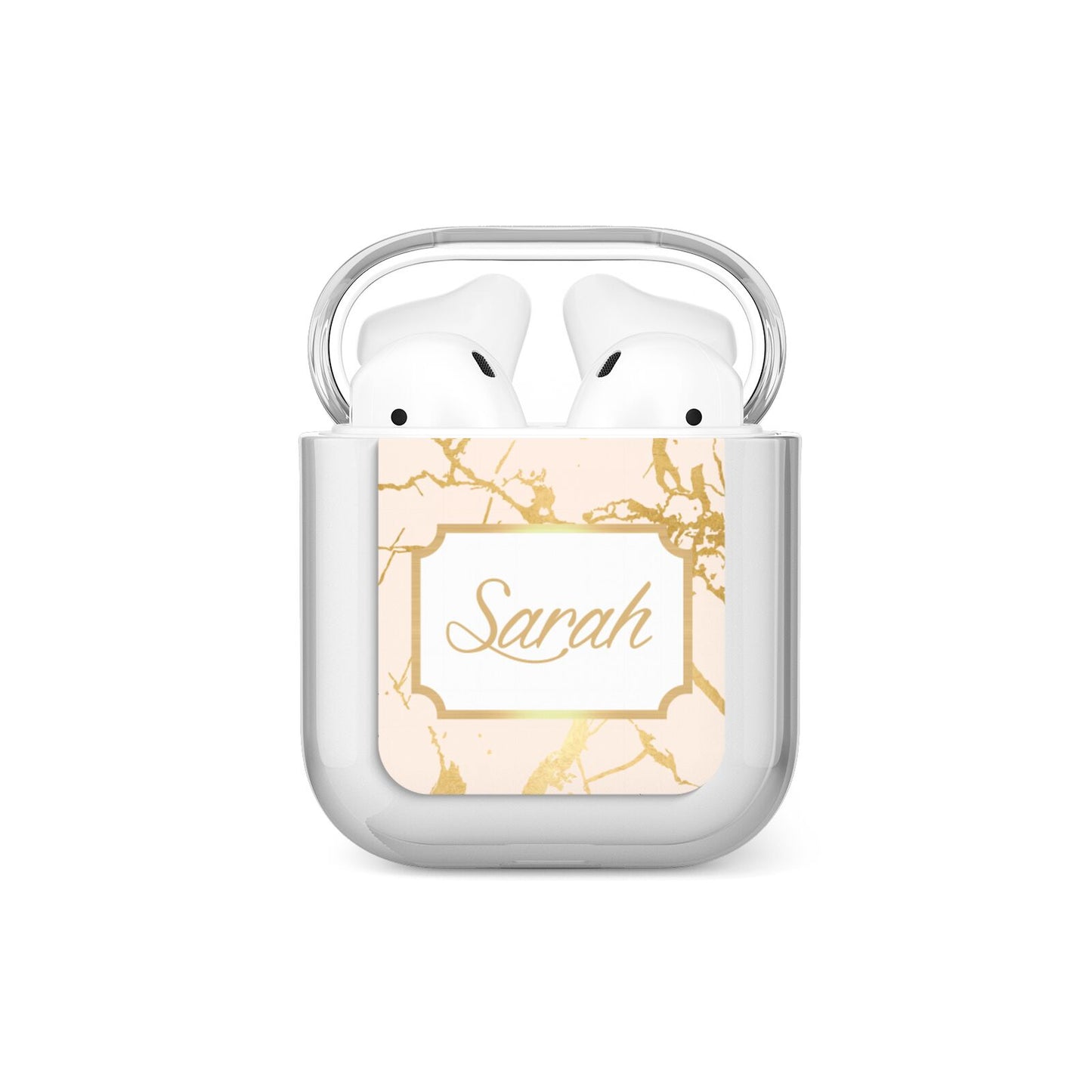 Personalised Gold Marble Pink Name AirPods Case
