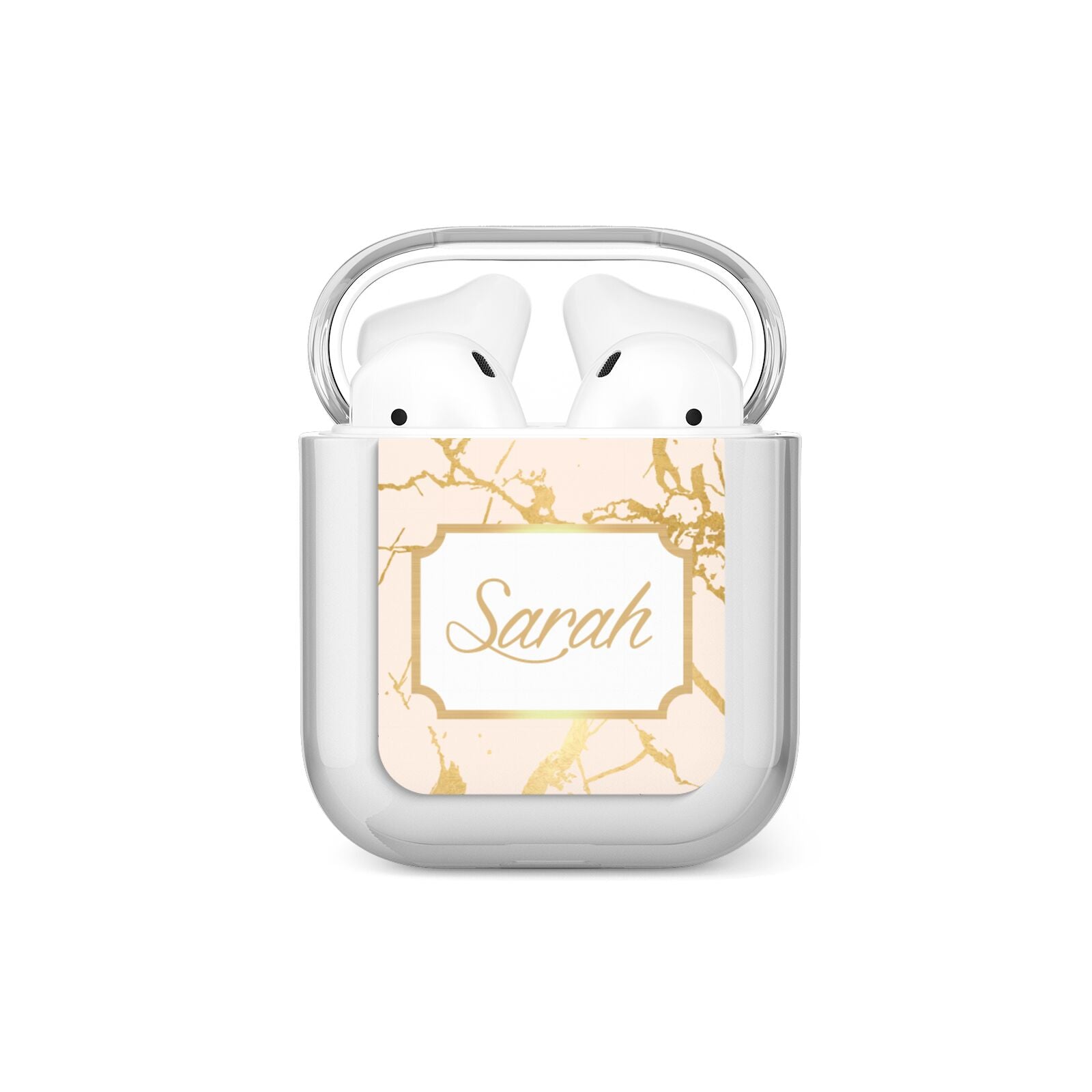Personalised Gold Marble Pink Name AirPods Case