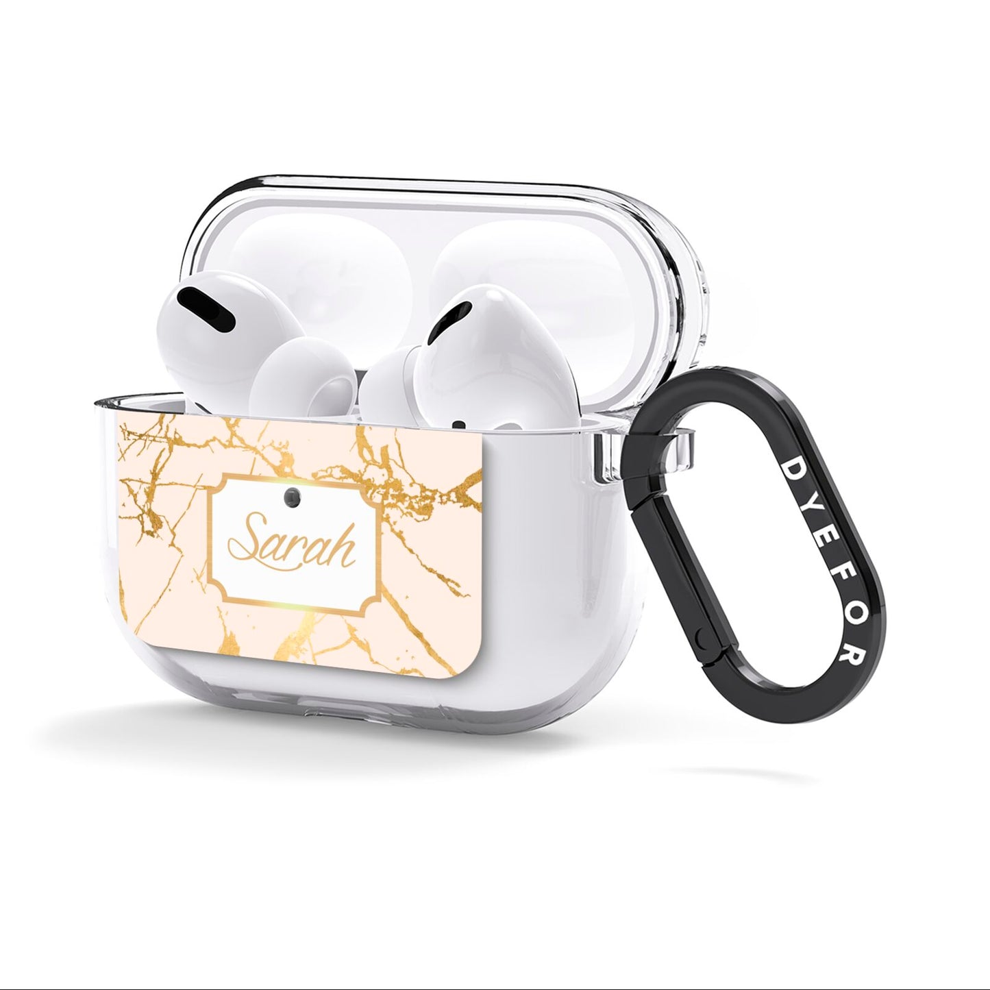 Personalised Gold Marble Pink Name AirPods Clear Case 3rd Gen Side Image