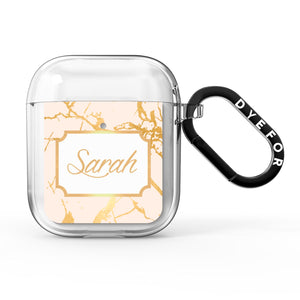 Personalised Gold Marble Pink & Name AirPods Case