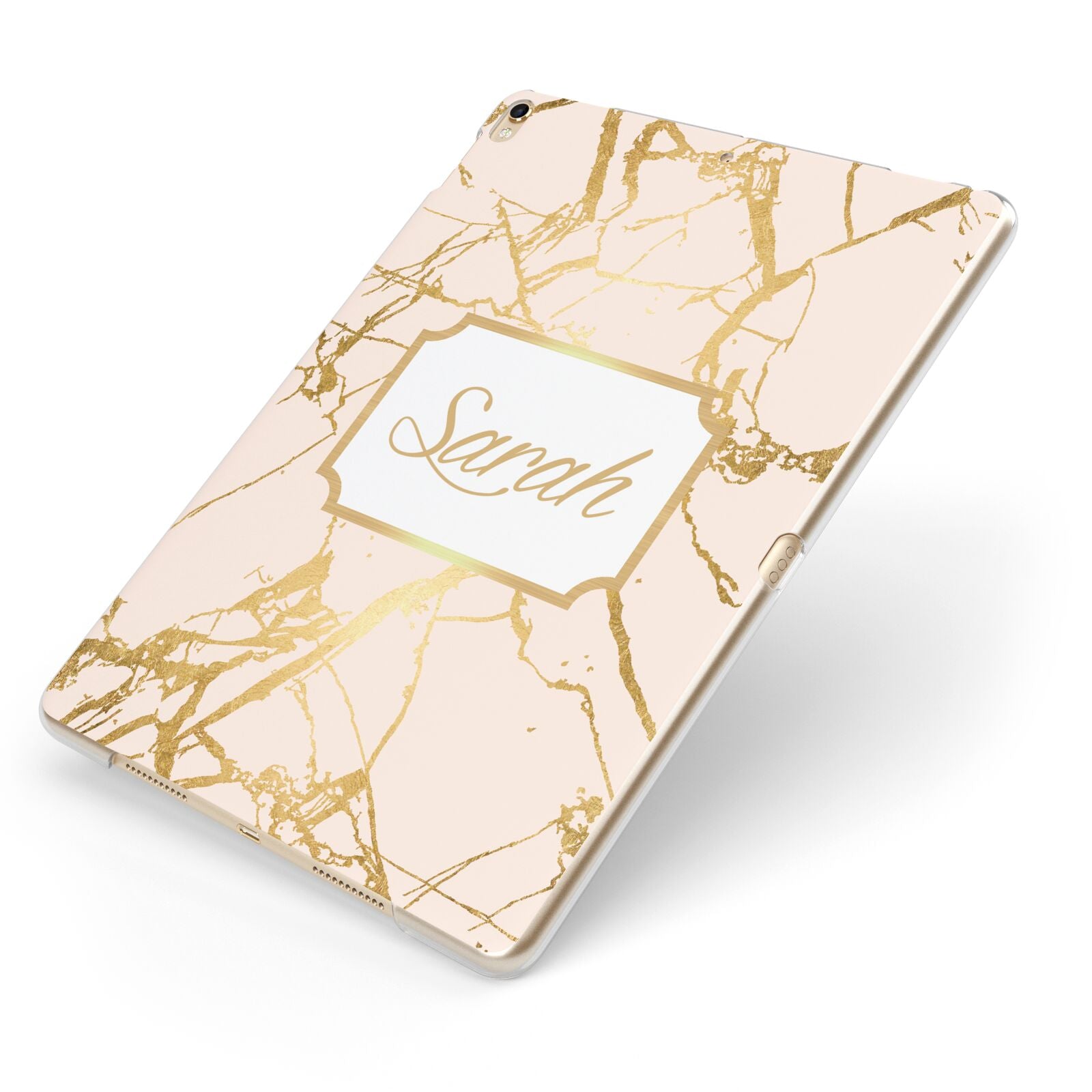 Personalised Gold Marble Pink Name Apple iPad Case on Gold iPad Side View