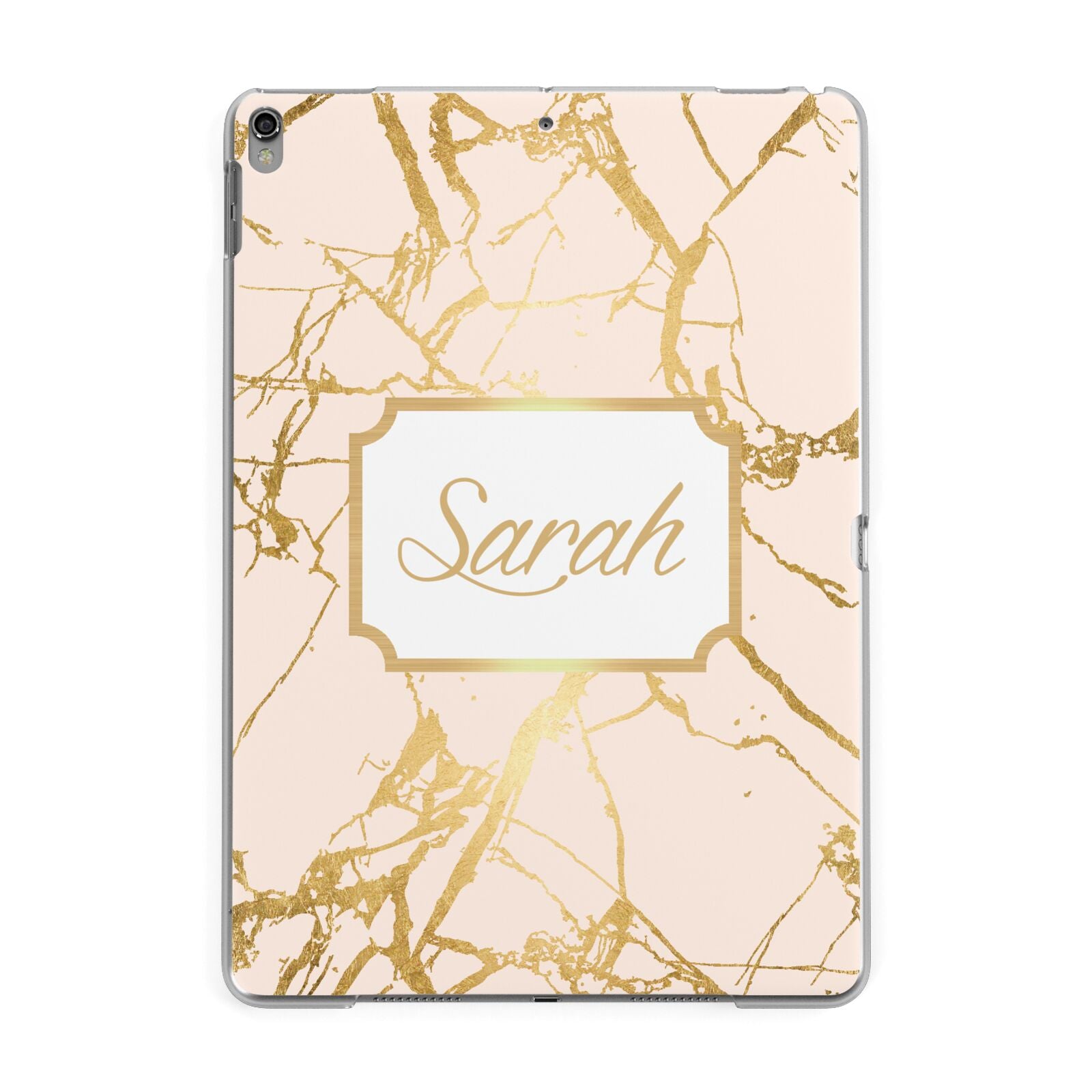 Personalised Gold Marble Pink Name Apple iPad Grey Case