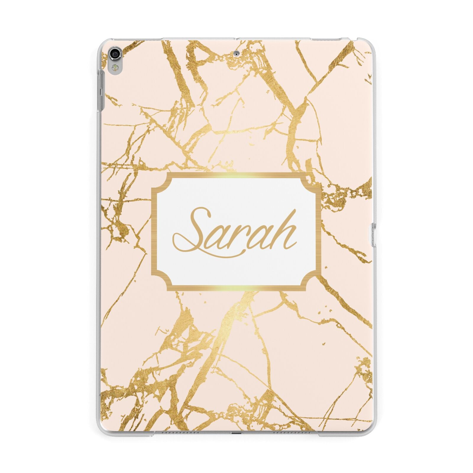 Personalised Gold Marble Pink Name Apple iPad Silver Case