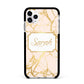 Personalised Gold Marble Pink Name Apple iPhone 11 Pro Max in Silver with Black Impact Case