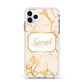 Personalised Gold Marble Pink Name Apple iPhone 11 Pro Max in Silver with White Impact Case