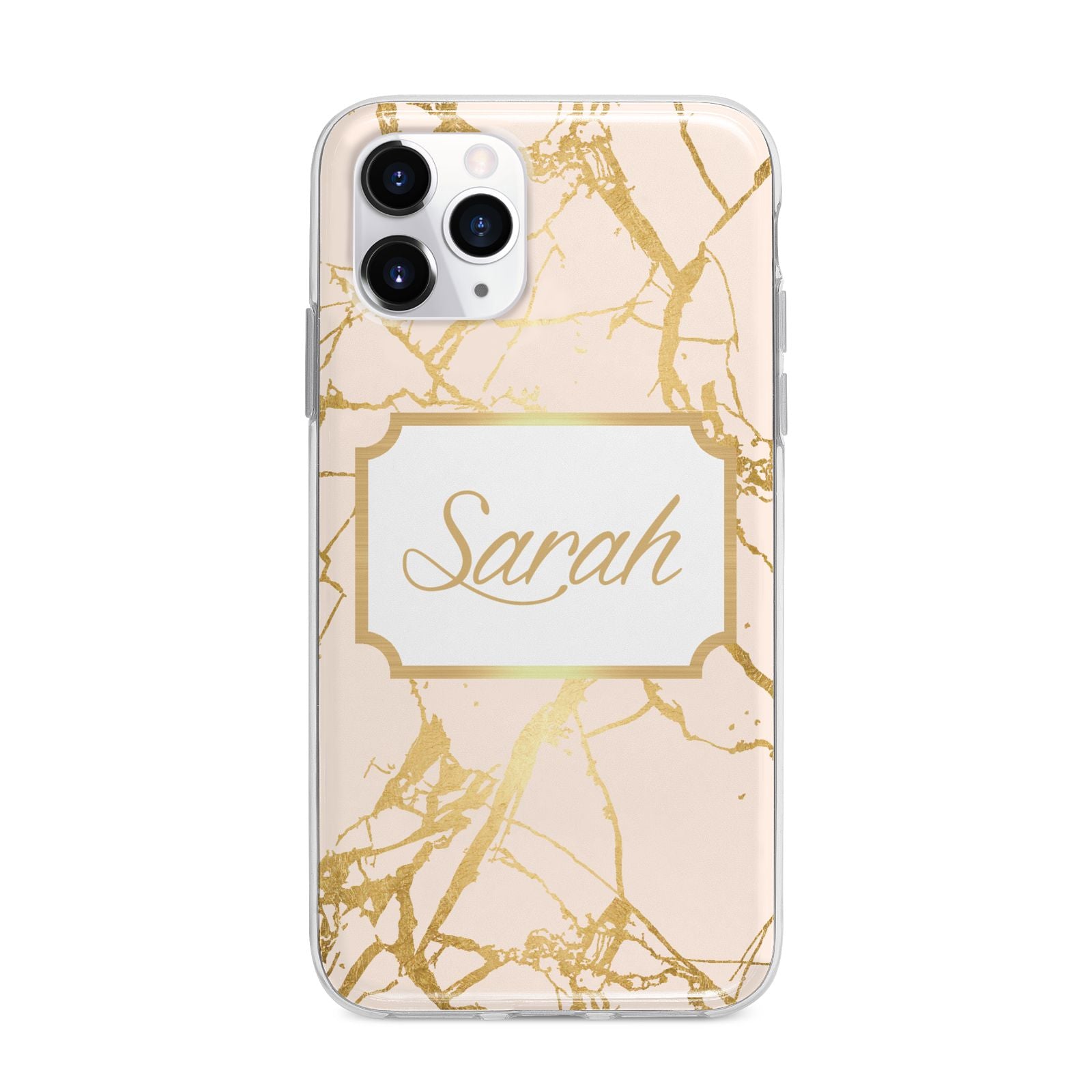 Personalised Gold Marble Pink Name Apple iPhone 11 Pro in Silver with Bumper Case