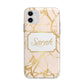 Personalised Gold Marble Pink Name Apple iPhone 11 in White with Bumper Case