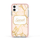 Personalised Gold Marble Pink Name Apple iPhone 11 in White with Pink Impact Case