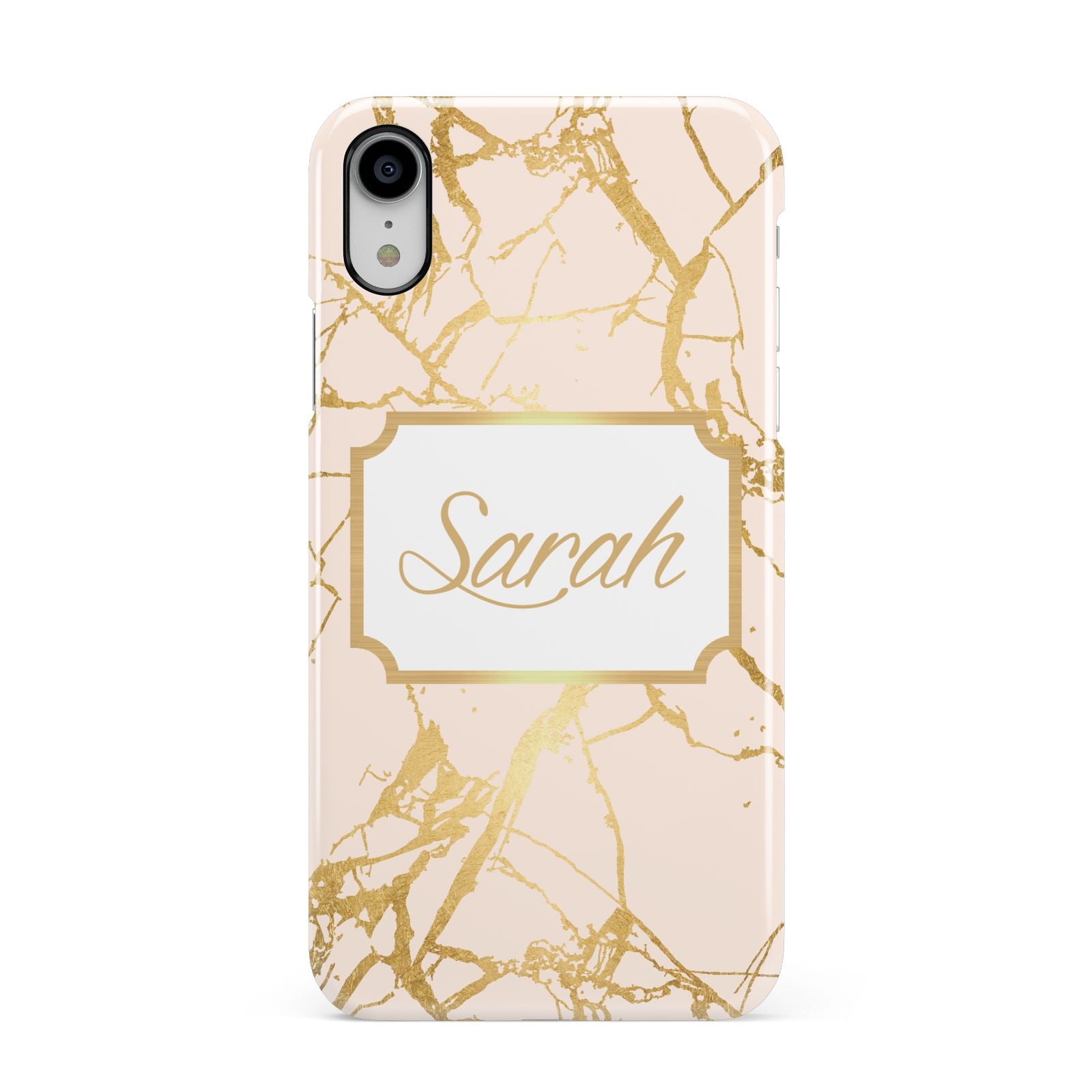 Personalised Gold Marble Pink Name Apple iPhone XR White 3D Snap Case