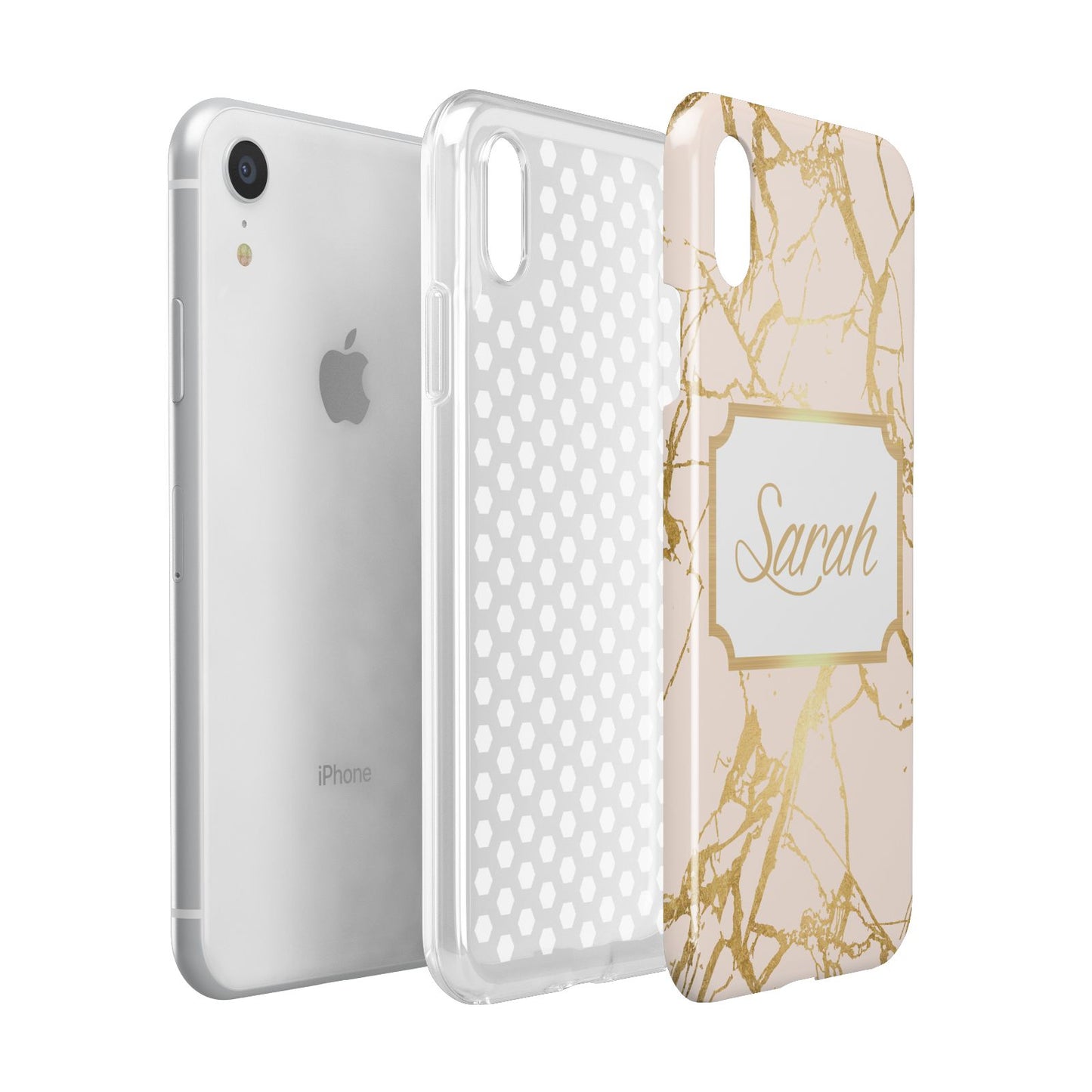 Personalised Gold Marble Pink Name Apple iPhone XR White 3D Tough Case Expanded view