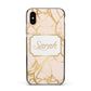 Personalised Gold Marble Pink Name Apple iPhone Xs Impact Case Black Edge on Gold Phone
