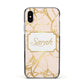 Personalised Gold Marble Pink Name Apple iPhone Xs Impact Case Black Edge on Silver Phone