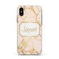 Personalised Gold Marble Pink Name Apple iPhone Xs Impact Case White Edge on Black Phone