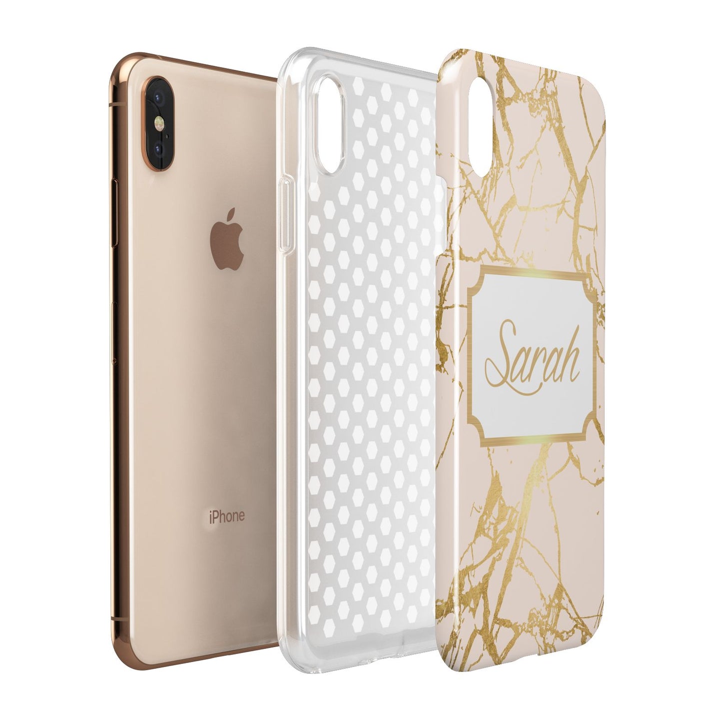 Personalised Gold Marble Pink Name Apple iPhone Xs Max 3D Tough Case Expanded View