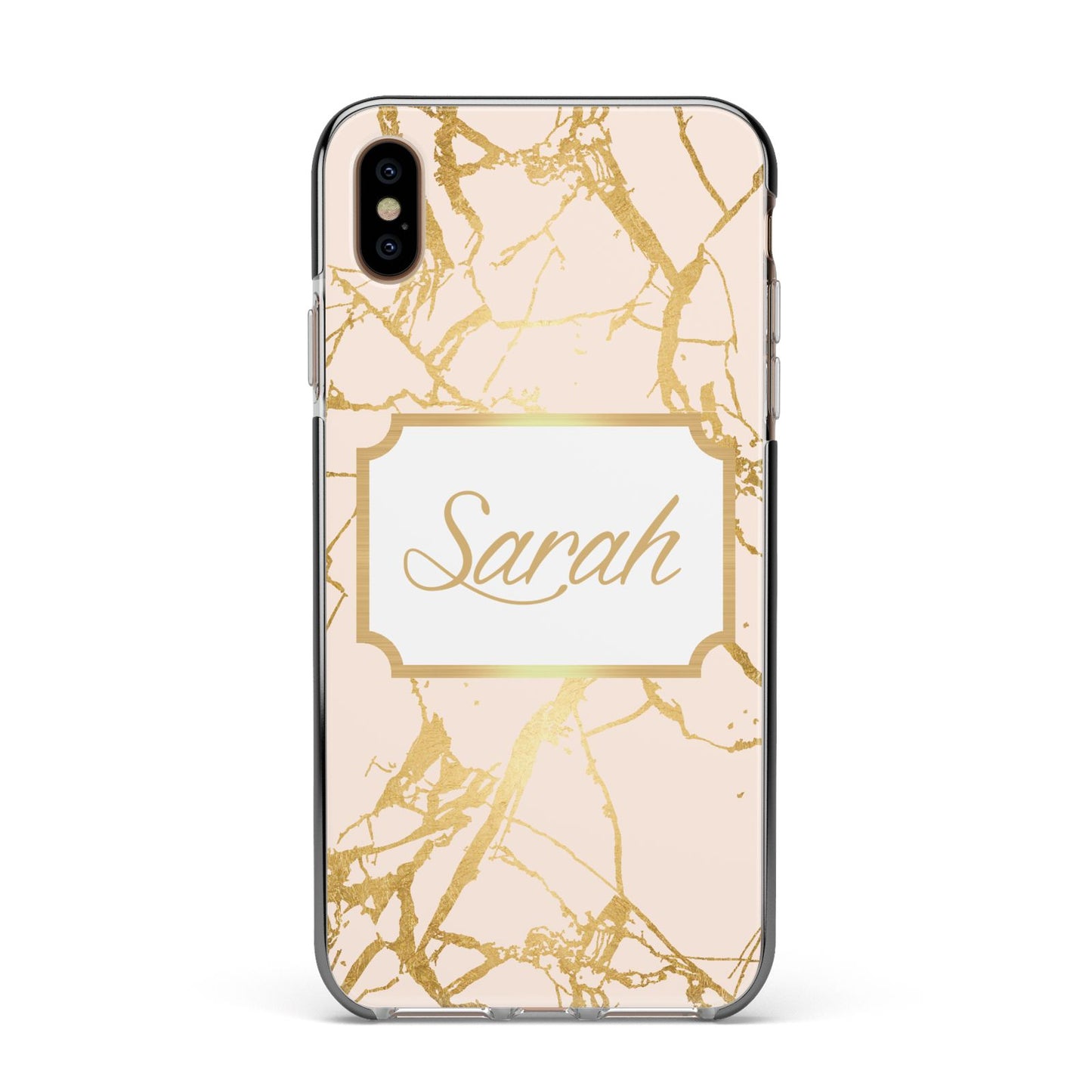 Personalised Gold Marble Pink Name Apple iPhone Xs Max Impact Case Black Edge on Gold Phone