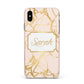 Personalised Gold Marble Pink Name Apple iPhone Xs Max Impact Case Pink Edge on Gold Phone