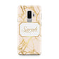 Personalised Gold Marble Pink Name Samsung Galaxy S9 Plus Case on Silver phone