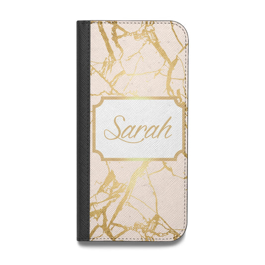 Personalised Gold Marble Pink Name Vegan Leather Flip Samsung Case