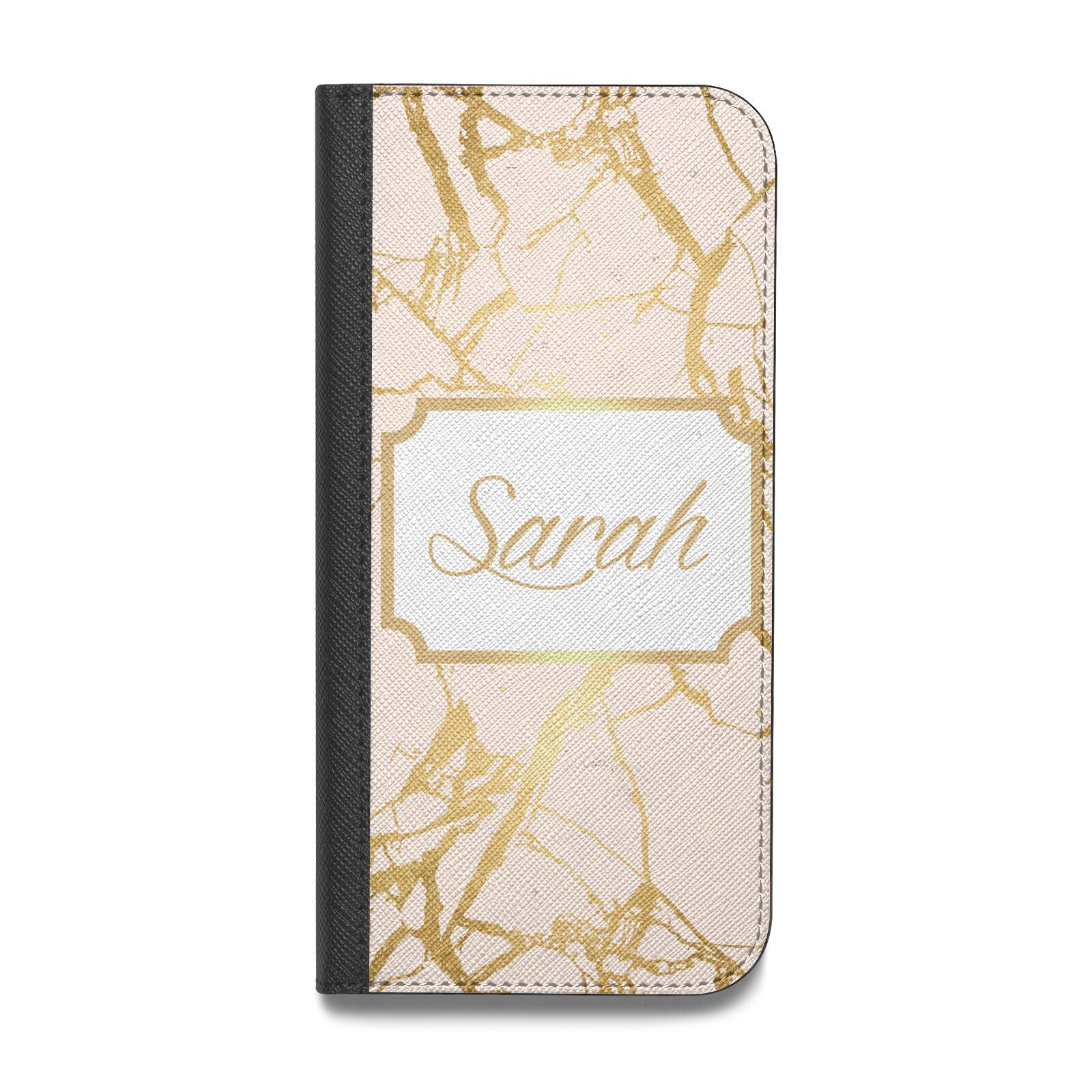 Personalised Gold Marble Pink Name Vegan Leather Flip iPhone Case
