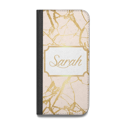 Personalised Gold Marble Pink Name Vegan Leather Flip iPhone Case