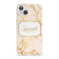 Personalised Gold Marble Pink Name iPhone 13 Clear Bumper Case