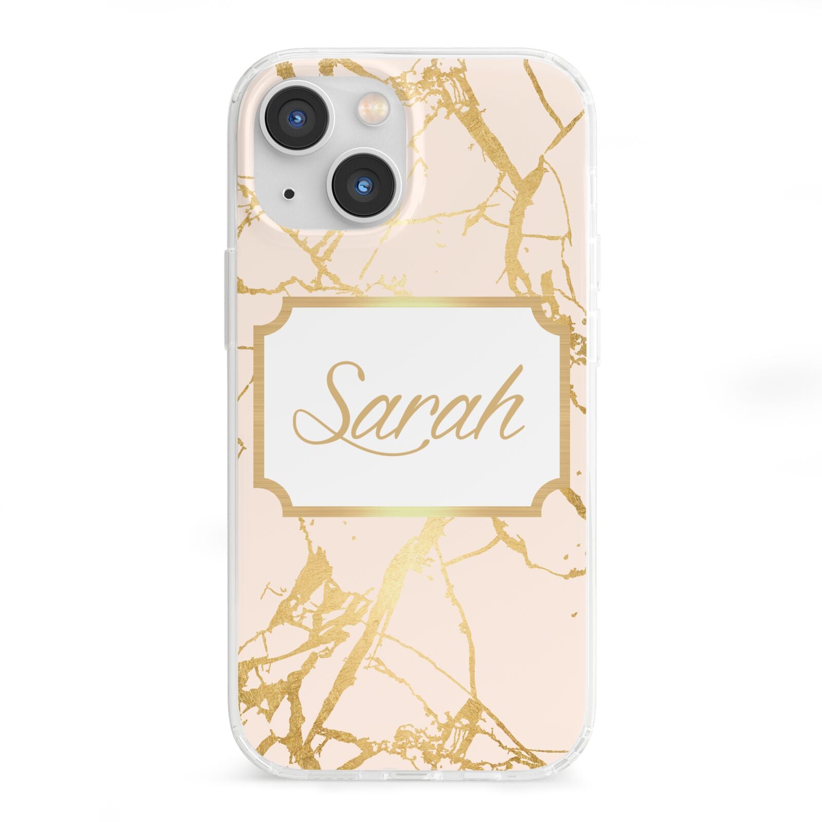 Personalised Gold Marble Pink Name iPhone 13 Mini Clear Bumper Case