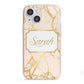 Personalised Gold Marble Pink Name iPhone 13 Mini TPU Impact Case with Pink Edges