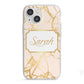 Personalised Gold Marble Pink Name iPhone 13 Mini TPU Impact Case with White Edges
