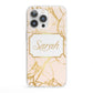 Personalised Gold Marble Pink Name iPhone 13 Pro Clear Bumper Case