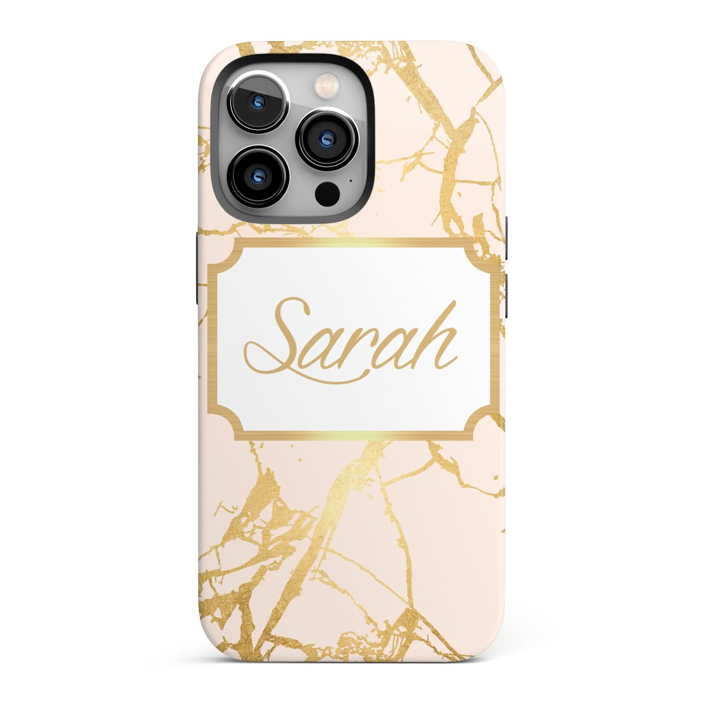 Personalised Gold Marble Pink Name iPhone 13 Pro Full Wrap 3D Tough Case