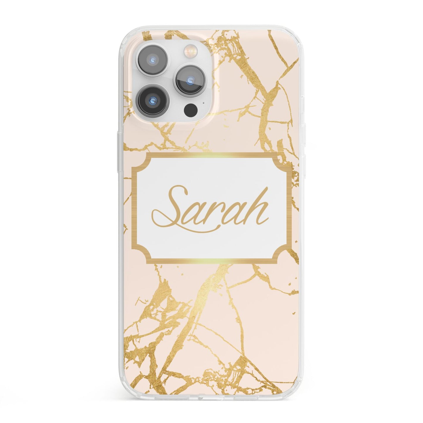 Personalised Gold Marble Pink Name iPhone 13 Pro Max Clear Bumper Case