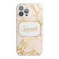 Personalised Gold Marble Pink Name iPhone 13 Pro Max TPU Impact Case with White Edges