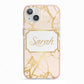 Personalised Gold Marble Pink Name iPhone 13 TPU Impact Case with Pink Edges