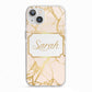 Personalised Gold Marble Pink Name iPhone 13 TPU Impact Case with White Edges