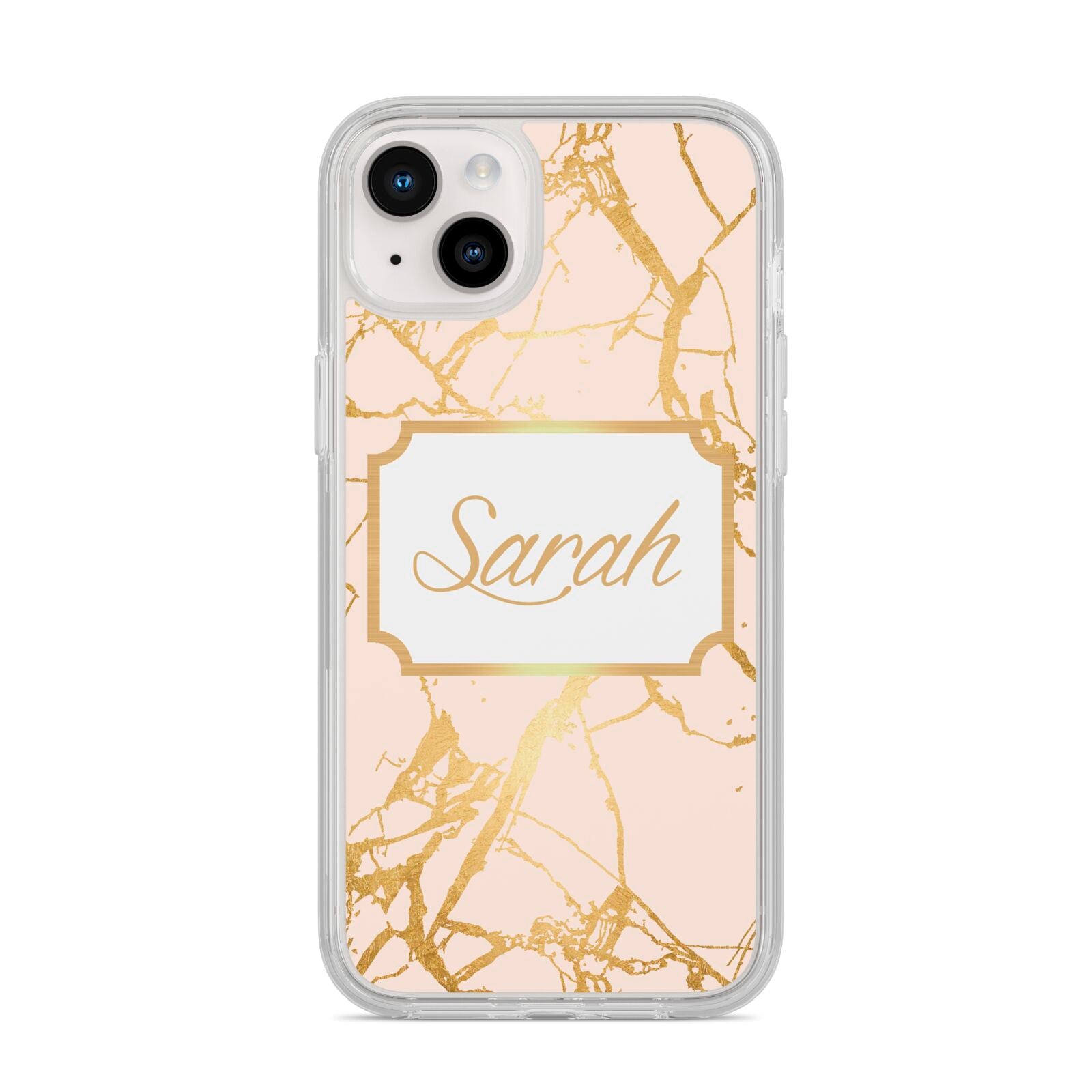 Personalised Gold Marble Pink Name iPhone 14 Plus Clear Tough Case Starlight