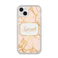 Personalised Gold Marble Pink Name iPhone 14 Plus Glitter Tough Case Starlight