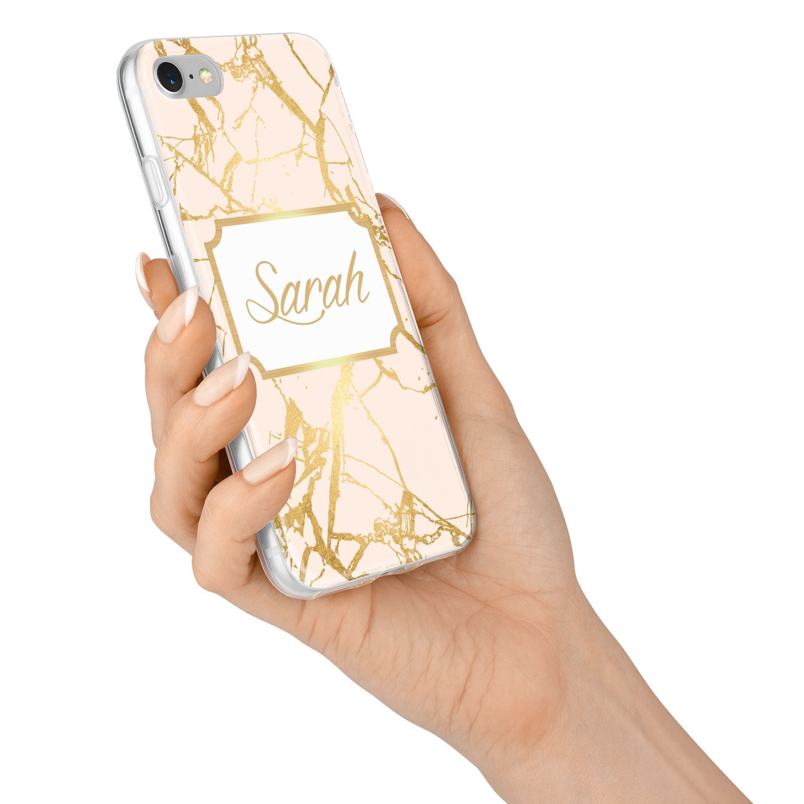 Personalised Gold Marble Pink Name iPhone 7 Bumper Case on Silver iPhone Alternative Image