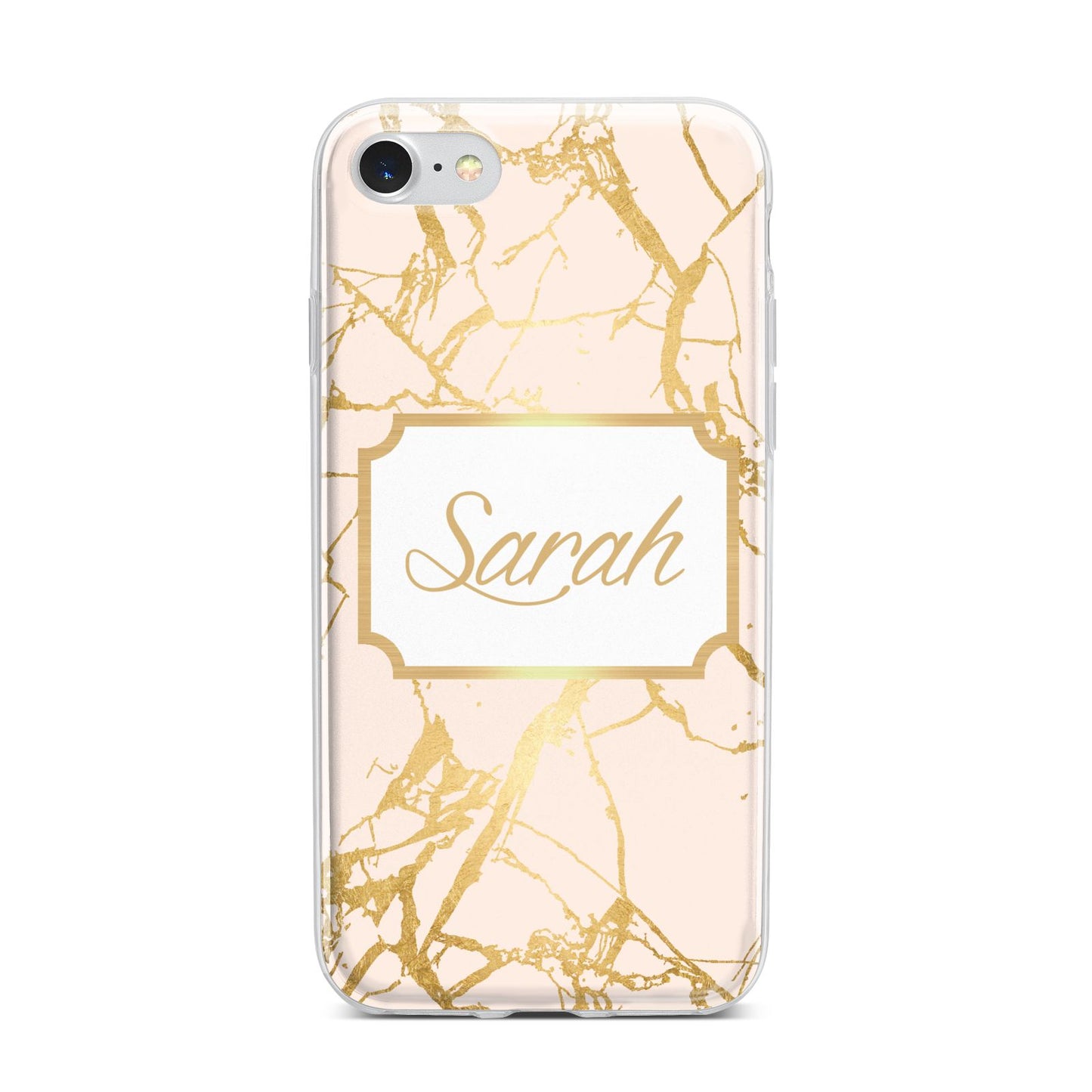 Personalised Gold Marble Pink Name iPhone 7 Bumper Case on Silver iPhone